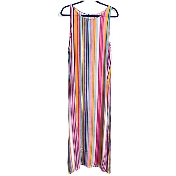 NWT La Moda Vertical Stripe Maxi Dress High Slits Size S/M - Picture 1 of 12